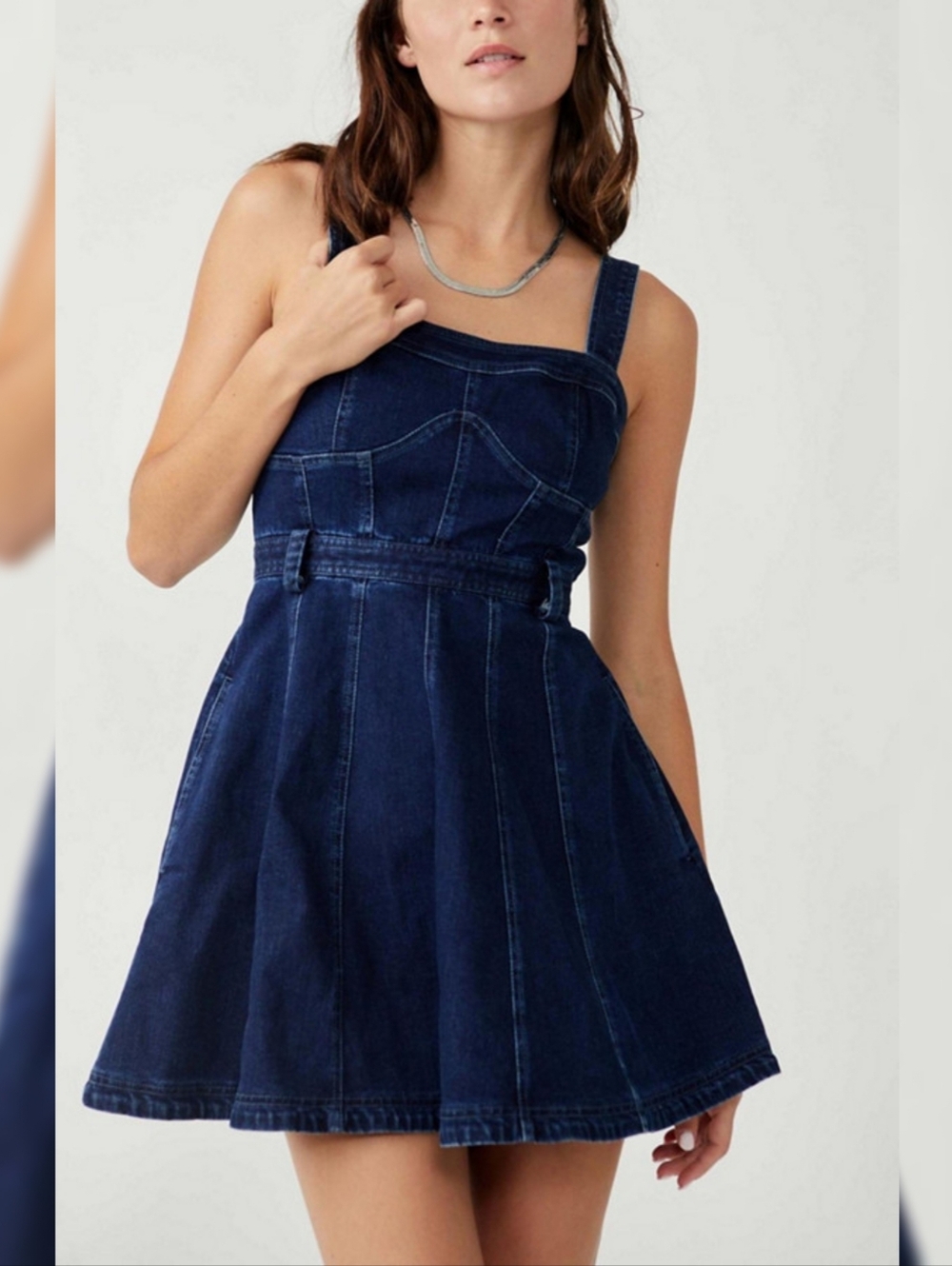 Free People Margot Denim Mini Dress Navy Blue Dark Wash Denim Women's